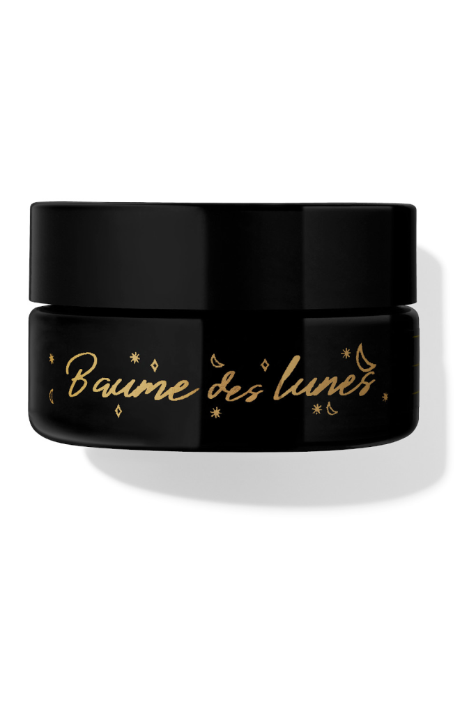 Baume des lunes en pot noir, soin naturel pour soulager les douleurs menstruelles et crampes de règles, rituel bien-être féminin