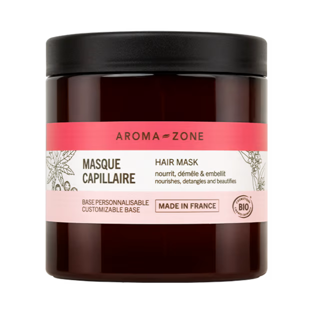 Flacon pot en plastique de masque cheveux de la marque Aromazone 