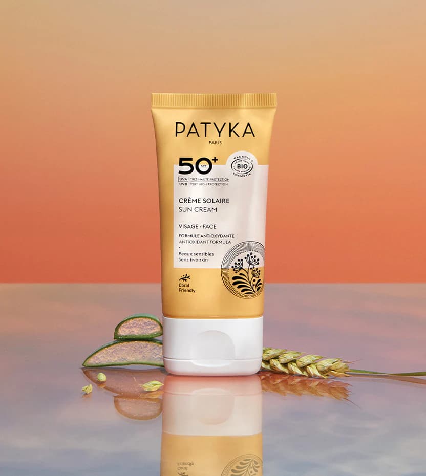 Patyka SPF 50+ sun cream face - crème solaire visage bio antioxydante peaux sensibles, très haute protection UVA UVB, Coral Friendly, certified organic Paris