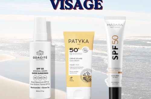 Top 5 crèmes solaires minérales visage SPF 50 - sélection Cleo Green : Odacité Mineral Drops, Patyka SPF 50+ bio coral friendly, Mádara Plant Stem Cell nude, meilleurs écrans solaires minéraux